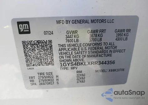 2024 Cadillac Escalade 4Wd Premium Luxury из США, поврежденный, VIN 1GYS4BKLXRR344356